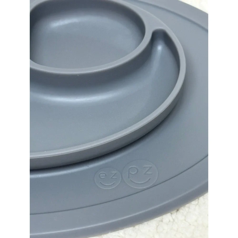 EZPZ Happy Mat Silicone Suction Plate Gray Toddler Feeding Placemat